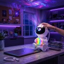 Proiector de stele Astronaut cu lună Bluetooth difuzor Lumină de noapte colorată Proiecție de nebuloasă 17,5 cm Telecomandă Alb În cameră 3