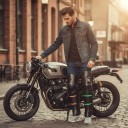 Protetores de joelhos aquecidos para moto 1 par de pele PU com lã sintética Mangas para joelhos e canelas Fecho de velcro e fivelas Pretos 6