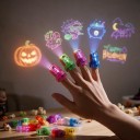 Prstové Svetlá 40 ks LED Svietiace Prstene S Projekciou Halloweenských Motívov Mix Neonových Farieb Svietia V Tme Na Párty a Pre Deti 1