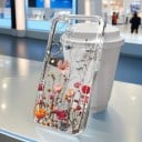Průhledný kryt na Samsung Galaxy S24 S motivem květin Silikonové pouzdro Transparentní obal Ochrana fotoaparátu Zadní kryt na mobil 7