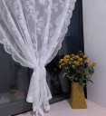 Przezroczysta koronka w kwiaty z taśmą falbankową wisząca biała koronkowa zasłona do sypialni przezroczysta zasłona w kwiaty falista zasłona w stylu vintage 70x120cm 2