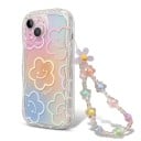 Przezroczysty pokrowiec na Samsung Galaxy A26 5G z tęczowym blaskiem i uśmiechniętymi kwiatami z koralikowym łańcuszkiem z kwiatkami Fale krawędzi na telefon 1