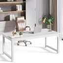 Psací stůl 74 x 179 x 79 cm Celý v bílé barvě s dlouhou pracovní deskou Počítačový i kancelářský stůl na nohách s příčkou u podlahy 1