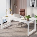 Psací stůl 74 x 179 x 79 cm Celý v bílé barvě s dlouhou pracovní deskou Počítačový i kancelářský stůl na nohách s příčkou u podlahy 2