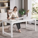 Psací stůl 74 x 179 x 79 cm Celý v bílé barvě s dlouhou pracovní deskou Počítačový i kancelářský stůl na nohách s příčkou u podlahy 6