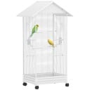 Ptačí klec na kolečkách velká 79 x 65 x 155 cm ocelová 8 bidýlek a 2 krmítka rozteč mřížek 1,1 cm výsuvný podnos pro chov ptáků 2