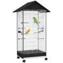 Ptačí klec na kolečkách velká 79 x 65 x 155 cm ocelová 8 bidýlek a 2 krmítka rozteč mřížek 1,1 cm výsuvný podnos pro chov ptáků 1