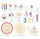Puinen syntymäpäiväkakku 16,5 cm Lasten leikkikakku kynttilöillä, koristeilla ja kauhalla Keittiölelu juhlapeliin 4