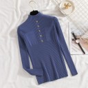 Pull à col roulé pour femme avec boutons et poches 9