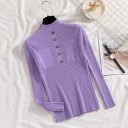 Pull à col roulé pour femme avec boutons et poches 14