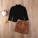 Pull à col roulé pour fille et jupe en cuir L1352 1