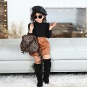 Pull à col roulé pour fille et jupe en cuir L1352 4