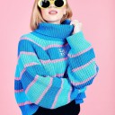 Pull à col roulé rayé pour femmes 1