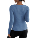 Pull en tricot pour femmes en coton et acrylique avec décolleté en V Pull uni élégant à manches longues Taille universelle pour un usage quotidien 2