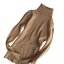 Pull femme en coton et acrylique avec col roulé Pull uni élégant en tricot à manches longues Taille universelle pour l'automne et l'hiver 18