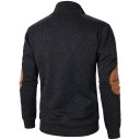 Pull homme à manches longues avec col Pull élégant uni avec des boutons au col Patches marron aux coudes Polyester Différentes couleurs 2