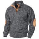 Pull homme à manches longues avec col Pull élégant uni avec des boutons au col Patches marron aux coudes Polyester Différentes couleurs 8