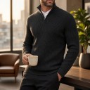 Pull homme en maille côtelée avec zip au cou et col montant 4