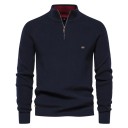 Pull pour homme à manches longues et col roulé Pull en coton élastique avec zip demi-longueur Pull moderne uni plusieurs couleurs 13
