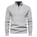 Pull pour homme à manches longues et col roulé Pull en coton élastique avec zip demi-longueur Pull moderne uni plusieurs couleurs 12