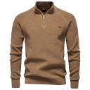 Pull pour homme à manches longues et col roulé Pull en coton élastique avec zip demi-longueur Pull moderne uni plusieurs couleurs 5