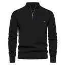 Pull pour homme à manches longues et col roulé Pull en coton élastique avec zip demi-longueur Pull moderne uni plusieurs couleurs 10