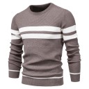 Pull pour homme à manches longues et col roulé Pull slim en tricot à col en V Uni avec 3 bandes blanches Chaud Polyester Coton 16