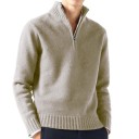 Pull pour homme avec col roulé et zip demi-long Pull en maille uni avec décolleté en V Pull élégant pour l'automne et l'hiver Différentes couleurs 7