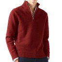 Pull pour homme avec col roulé et zip demi-long Pull en maille uni avec décolleté en V Pull élégant pour l'automne et l'hiver Différentes couleurs 10