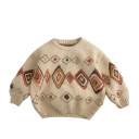 Pull rétro pour enfants avec motif à carreaux colorés Beige manteau en tricot épais Style vintage Pull chaud pour garçons et filles Nylon polyester 1