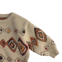 Pull rétro pour enfants avec motif à carreaux colorés Beige manteau en tricot épais Style vintage Pull chaud pour garçons et filles Nylon 7