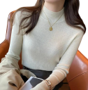 Pullover de gola alta para senhora em poliéster e algodão Sweater de malha de uma só cor com mangas longas Top elegante com tamanho universal para o inverno 21