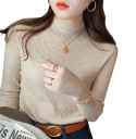 Pullover de gola alta para senhora em poliéster e algodão Sweater de malha de uma só cor com mangas longas Top elegante com tamanho universal para o inverno 15