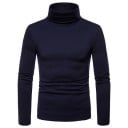 Pulover bărbătesc cu mânecă lungă și guler înalt Slim fit Pulover tricotat într-o singură culoare Îmbrăcăminte elegantă de modă Pulover de toamnă iarnă Poliester 3