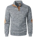 Pulover bărbătesc cu mânecă lungă și guler Pulover elegant, uni, cu nasturi la guler Patches maro pe coate Poliester Diverse culori 9