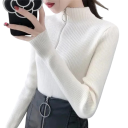 Pulover damă cu guler înalt și fermoar pe jumătate Pulover elegant într-o singură culoare din acril și bumbac cu mâneci lungi Top 3