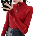 Pulover damă cu guler înalt și fermoar pe jumătate Pulover elegant într-o singură culoare din acril și bumbac cu mâneci lungi Top confortabil de iarnă în diverse culori 10