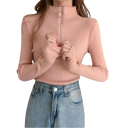 Pulover damă cu guler înalt și fermoar pe jumătate Pulover elegant într-o singură culoare din acril și bumbac cu mâneci lungi Top confortabil de iarnă în diverse culori 12