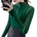 Pulover damă cu guler înalt și fermoar pe jumătate Pulover elegant într-o singură culoare din acril și bumbac cu mâneci lungi Top confortabil de iarnă în diverse culori 18