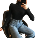 Pulover pentru femei cu guler înalt din bumbac și acril Pulover elegant tricotat cu un singur colorit și mâneci lungi Mărime universală pentru toamnă și iarnă 11