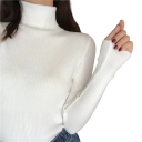 Pulover pentru femei cu guler înalt din bumbac și acril Pulover elegant tricotat cu un singur colorit și mâneci lungi Mărime universală pentru toamnă și iarnă 6