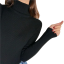 Pulover pentru femei cu guler înalt din bumbac și acril Pulover elegant tricotat cu un singur colorit și mâneci lungi Mărime universală 17