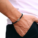 Pulseira de contas masculina com cruz de madeira onyx 19,5cm 4mm Design elegante para homens Material de qualidade para uso diário 7