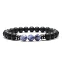 Pulseira de pedra 19,5 cm 8 mm contas ónix negro aparência hematite e pedra colorida pulseira elástica unissexo 3