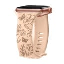 Pulseira de silicone gravada com flores de 42 mm para Apple Watch Series 10 Pulseira com borboletas e flores silvestres Estilo romântico 8