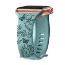 Pulseira de silicone gravada com flores de 42 mm para Apple Watch Series 10 Pulseira com borboletas e flores silvestres Estilo romântico 5