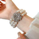 Pulsera de perlas de fiesta noble 17,5 x 2,8 cm Diseño de lujo francés Aleación Piedras brillantes Joyería floral elegante 2