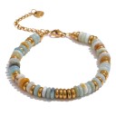 Pulsera de piedra natural 17 cm + 6 cm de extensión cuentas de acero inoxidable color dorado cadena ajustable unisex 10