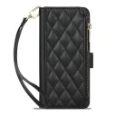 Pungeskin til Samsung Galaxy S25 Flip cover med lynlås og kortlommer Quiltet kunstlæder Håndledsrem 10