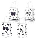 Pungi de hârtie pentru cadouri cu motiv de fundițe 15x8x21 cm hârtie albă pungă decorativă pentru cadouri aniversări și sărbători 1
